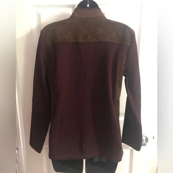 🎉Host Pick🎉New Talbots maroon/brown faux suede trim fleece soft jacket, PM - Picture 4 of 16